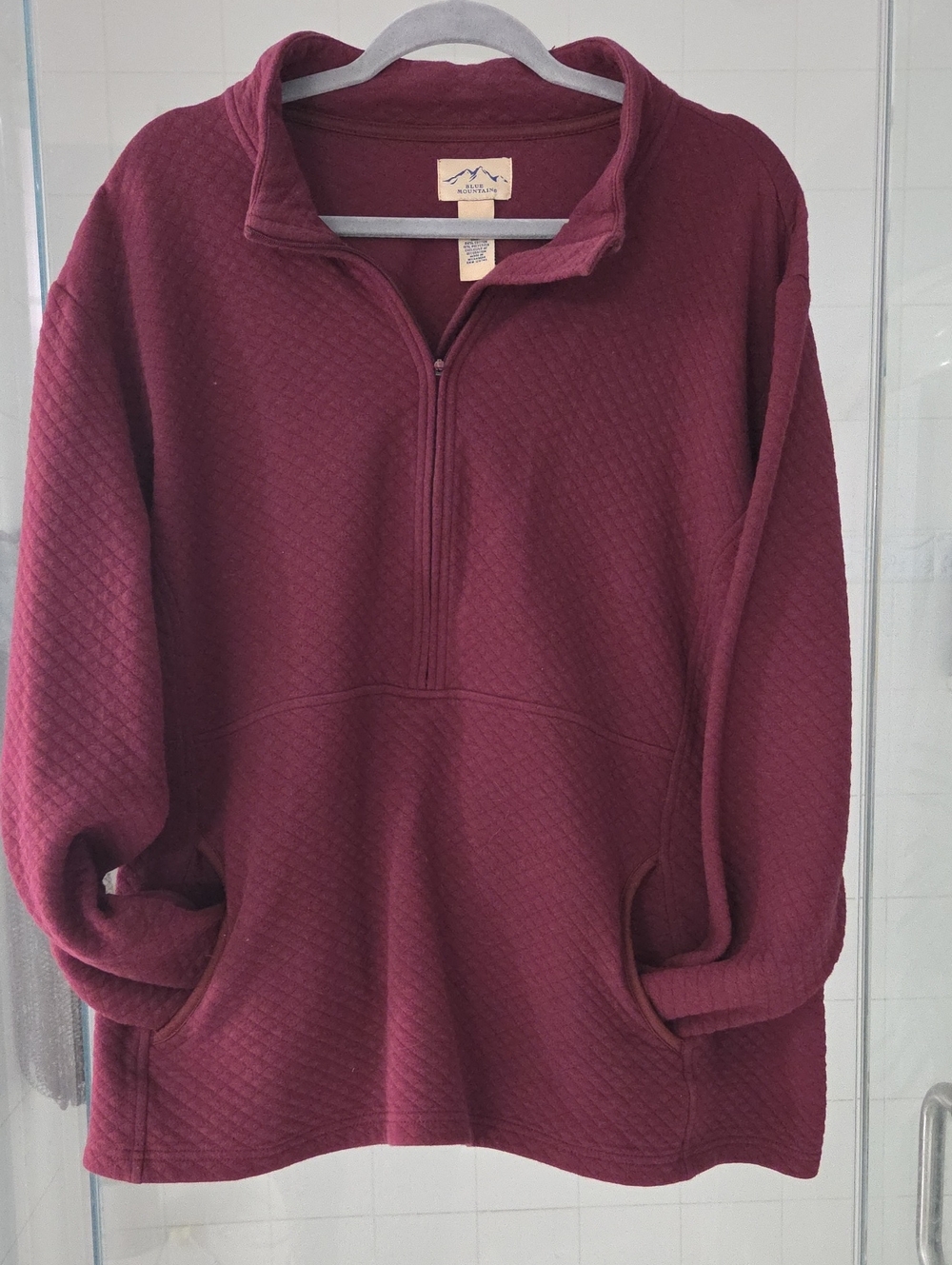 Quilted Half-Zip Pullover Sweater - Burgundy